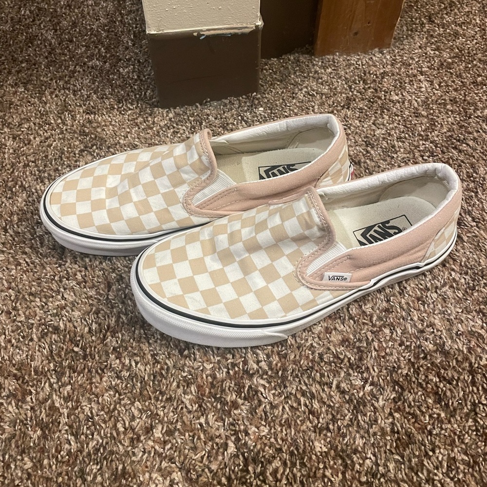 Nude and white checkered vans